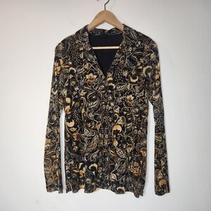 Jane + Delancey Womens Medium Floral Black Orange Blouse Button Layered V-neck